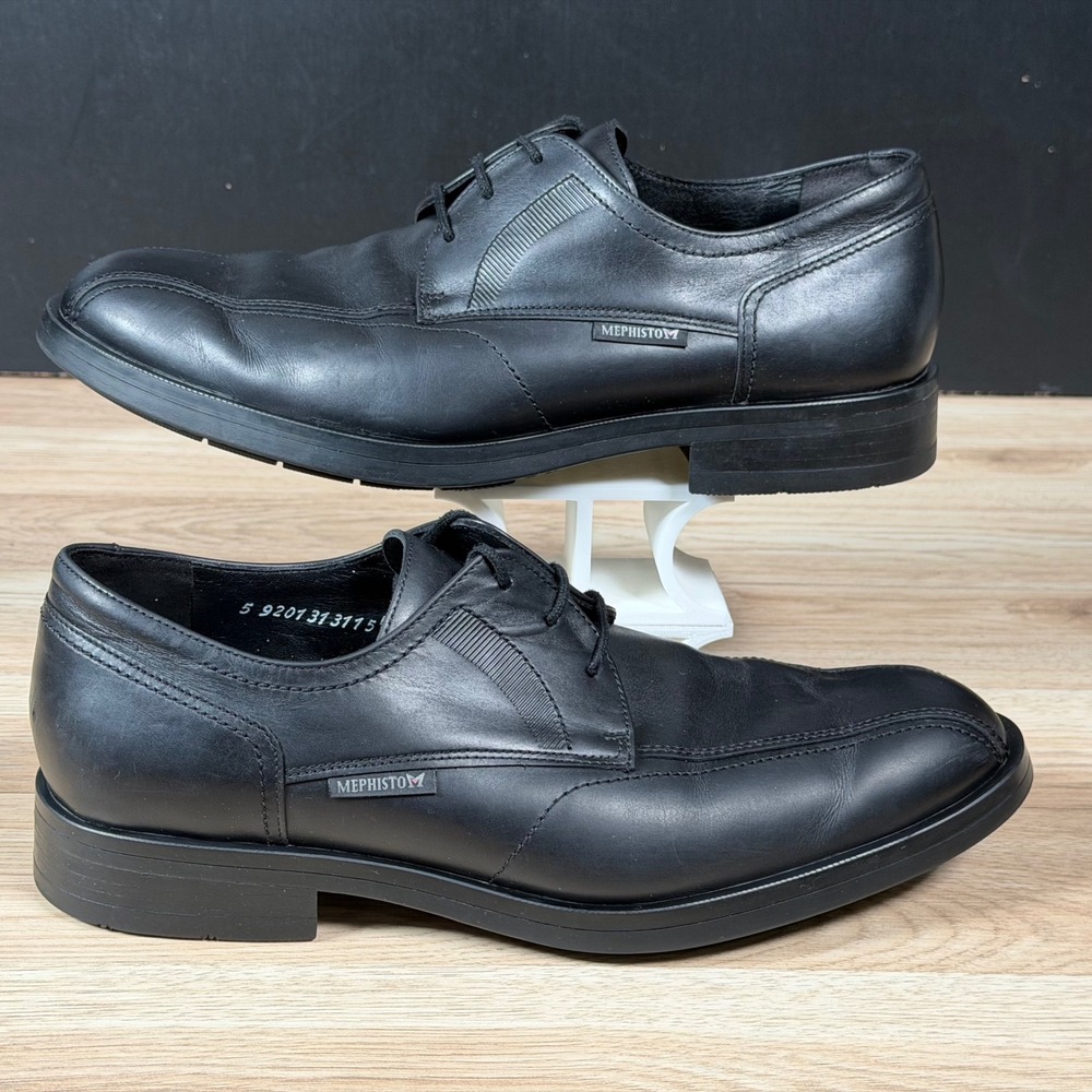 Mephisto Saverio Derby Shoes Mens 9 Black Leather Bicycle Toe Leather Air-Jet